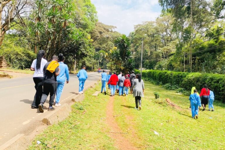 Students participating in a nature walk exercise at Holmeside School Nairobi Kenya